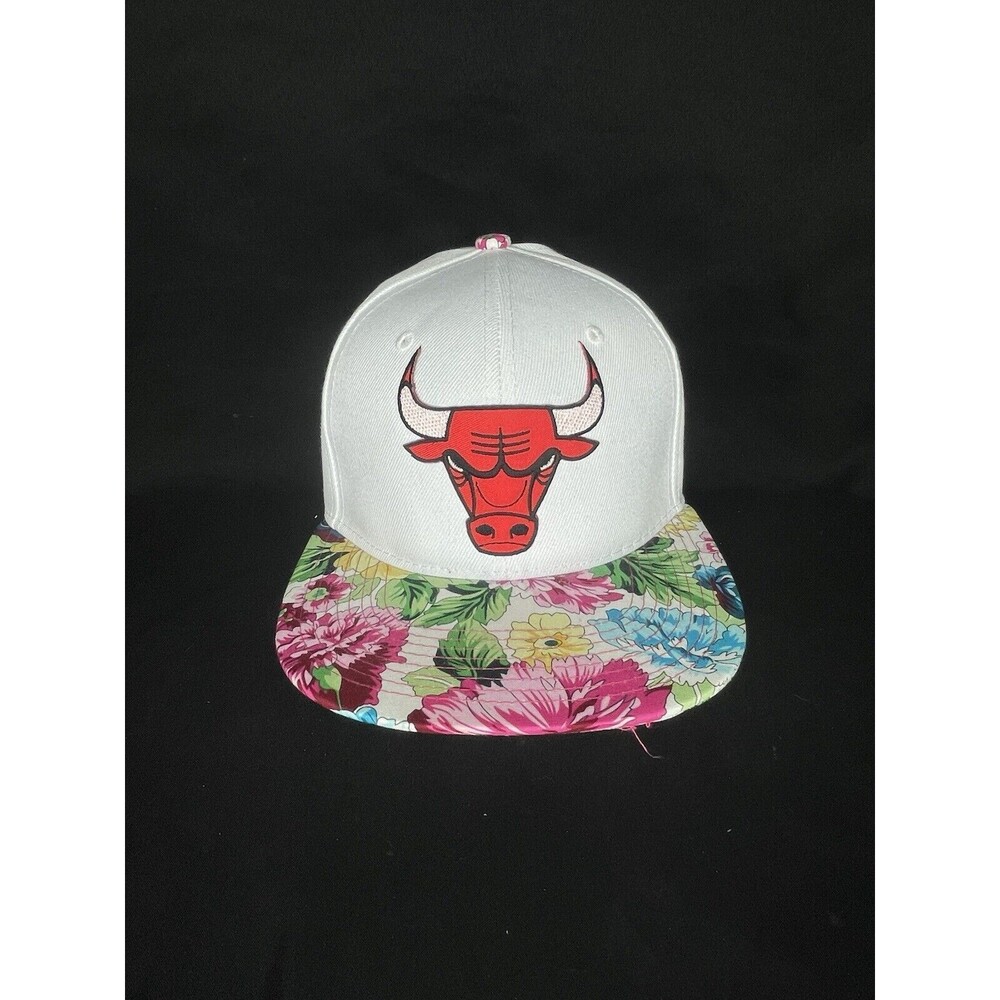 Chicago Bulls Floral SnapBack Hat Crown Cap White Bull NBA Basketball